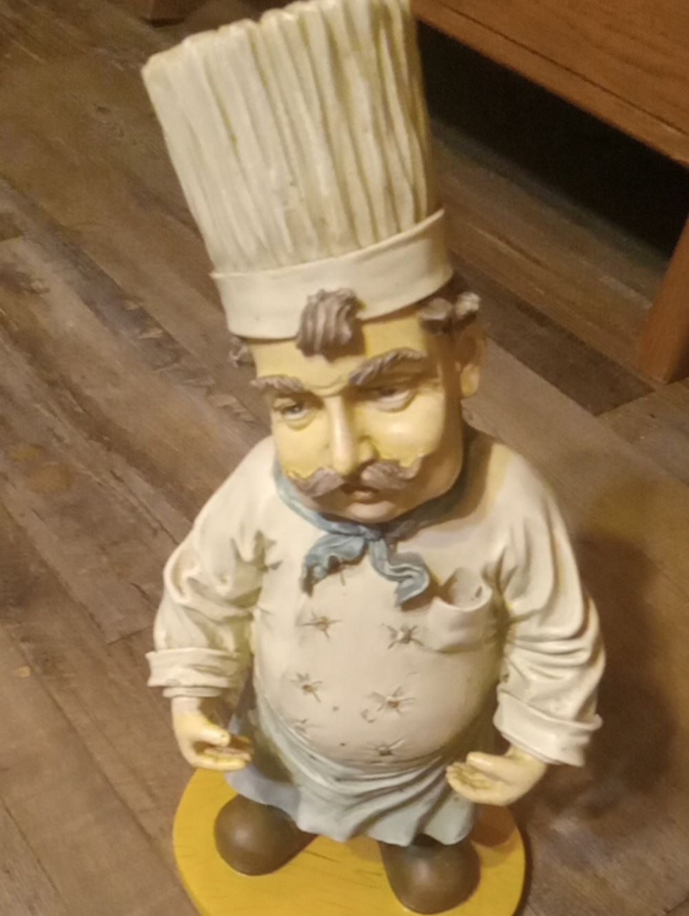 Source Unknown Cream and Yellow Ceramic Chef Statue with Blue Scarf